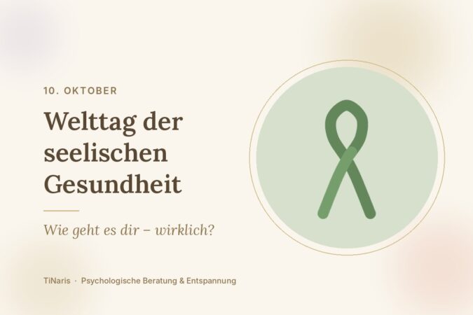 Grüne Schleife im Kreis und Schriftzug: 10. Oktober, Welttag der seelischen Gesundheit – Wie geht es dir wirklich?